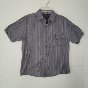 Micros‎ Shirt Boys Medium Gray Striped Short Sleeve Button Up Pocket Cotton